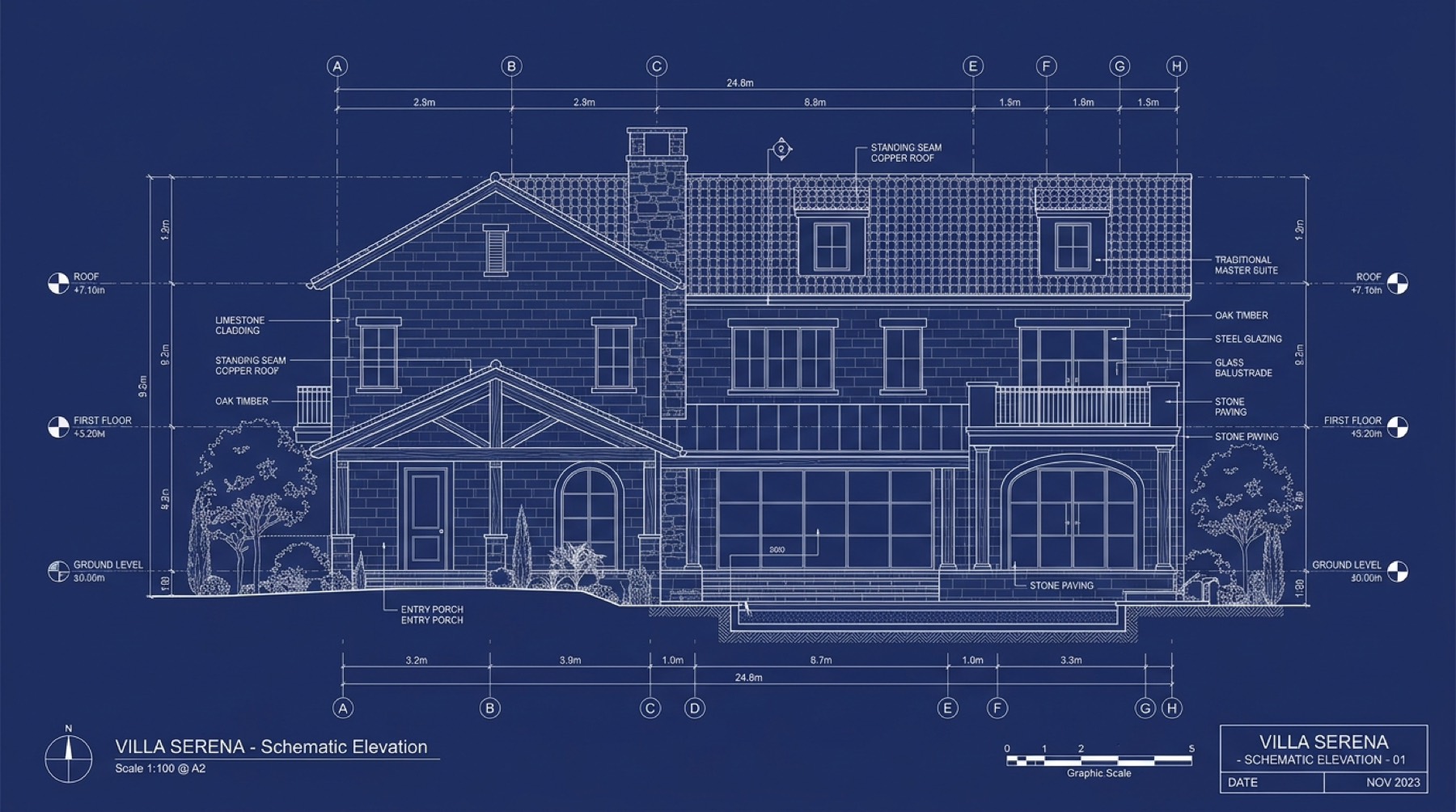 Illustrative architectural drawing used to study a villa plot