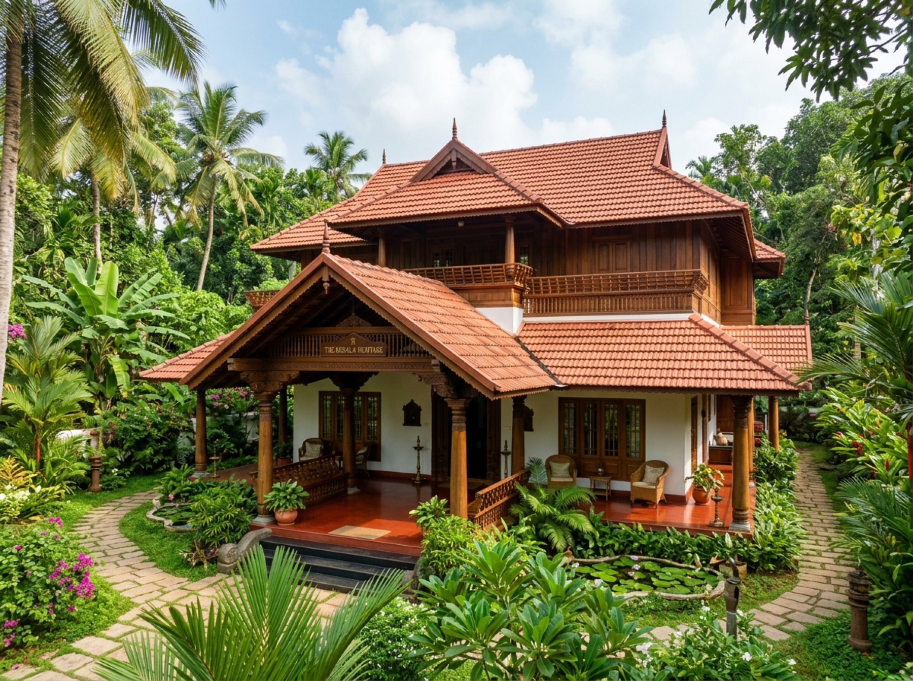Kerala-inspired villa concept with sloped roofs and deep verandas