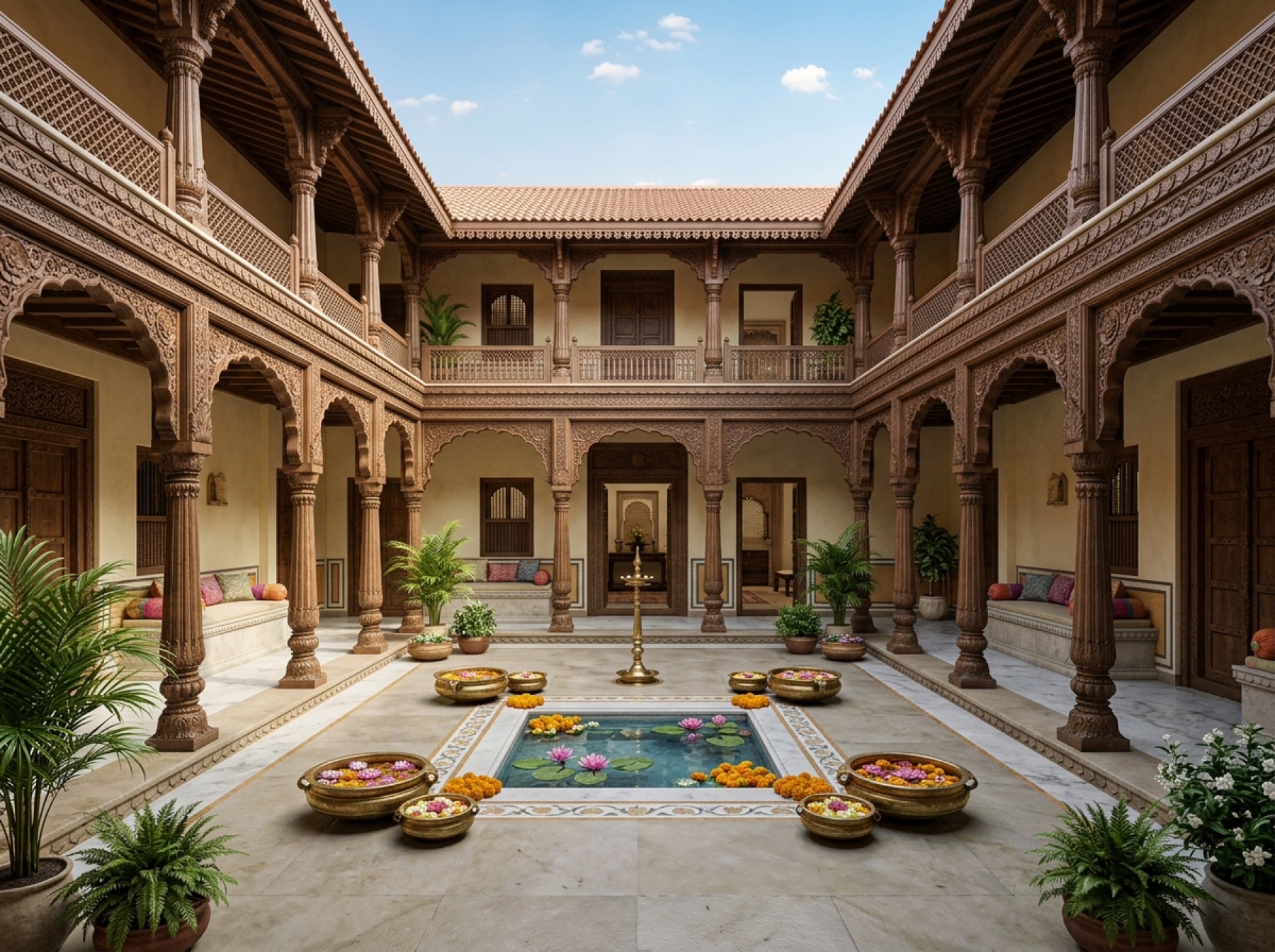 Manduva-inspired courtyard house concept arranged around open sky